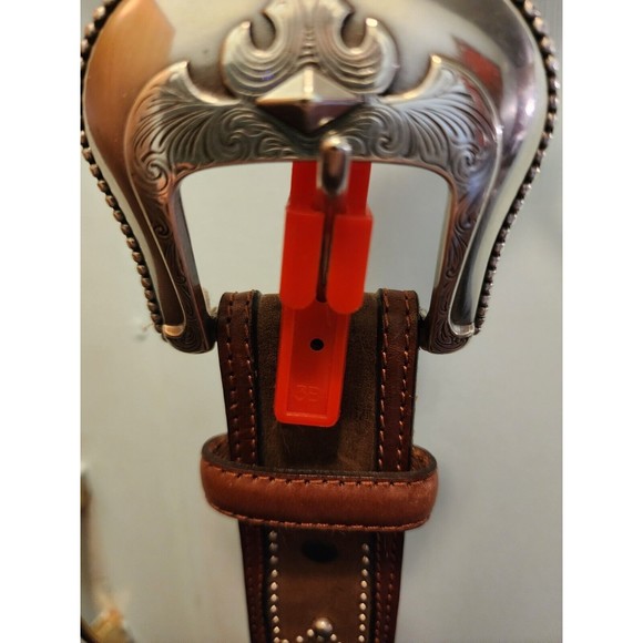 New Justin Men's Brown Leather Braided Arrow Silver Studded Belt C11615 Size 42 - Picture 2 of 5